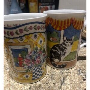 Cat 🐈‍⬛ Mugs By Roy Kirkham Series Lazy Days 1994 Made In England Set Of 2